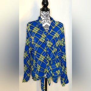 Plaid Button Down Tie Front Blouse